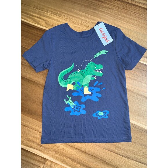 Cat & Jack Boys Dinosaur Graphic T-Shirt Dark Blue Available in Size 2T and 4T - Picture 1 of 9